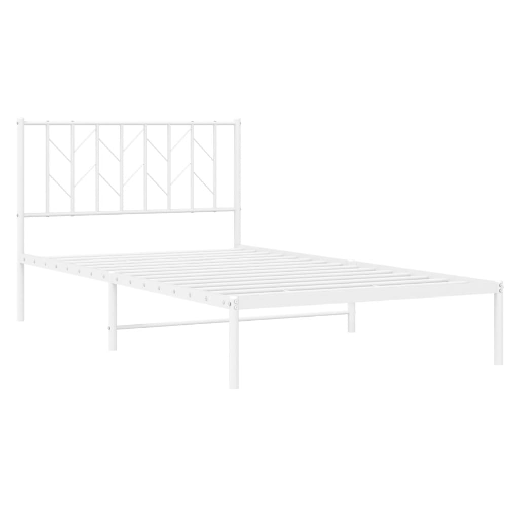 Metal Bed Frame with Headboard White 107x203 cm