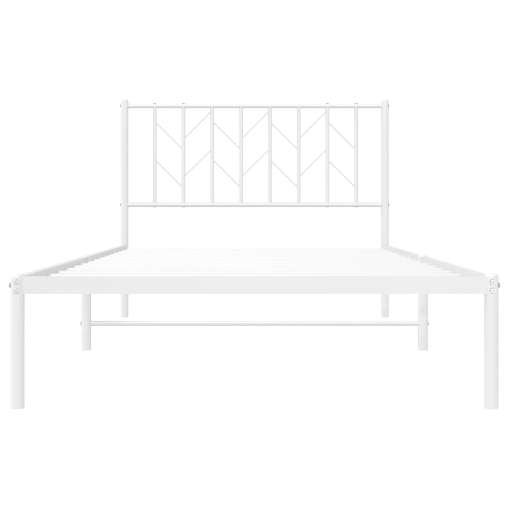 Metal Bed Frame with Headboard White 107x203 cm