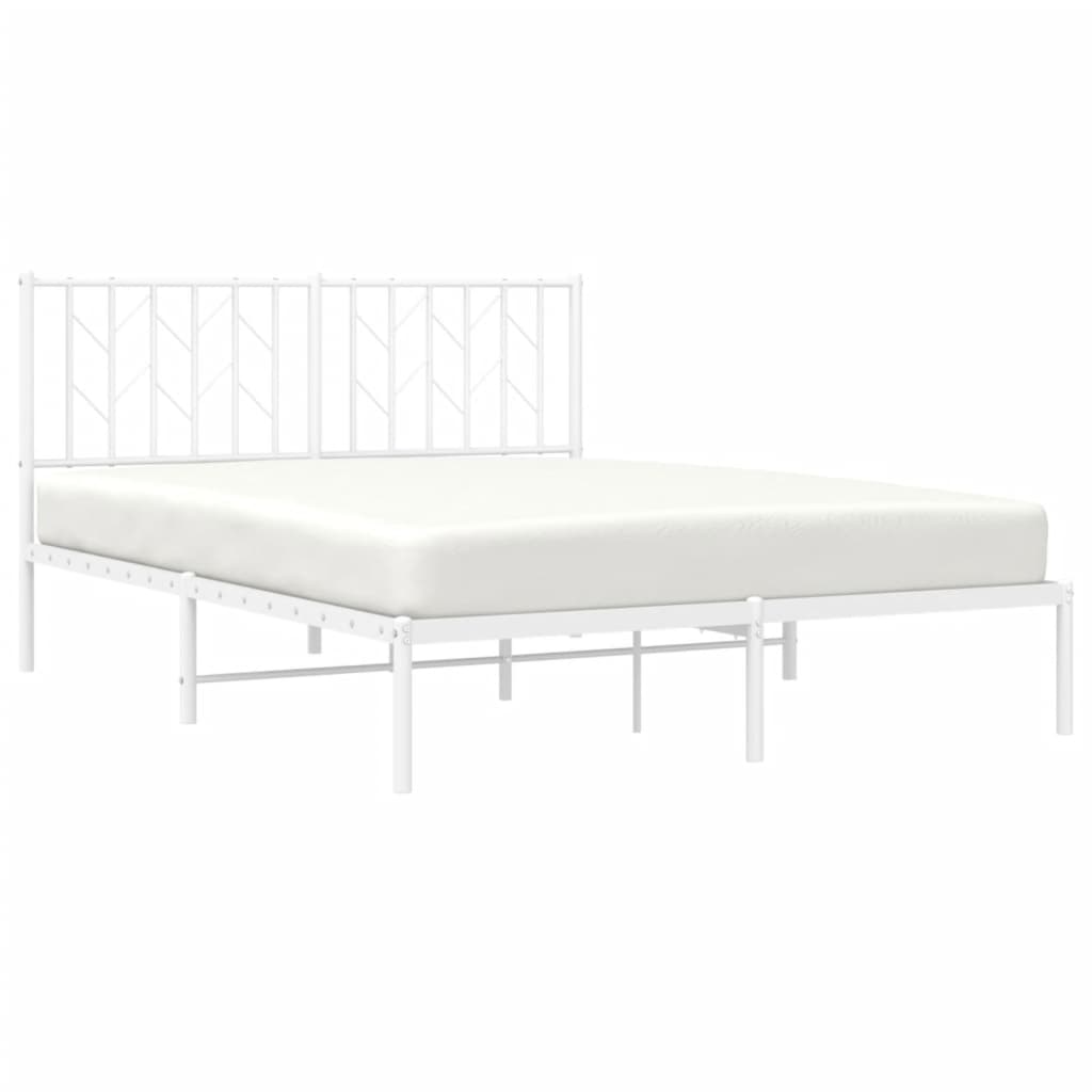 Metal Bed Frame with Headboard White 135x190 cm