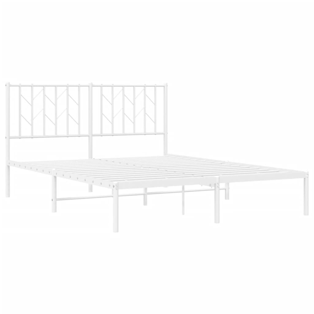 Metal Bed Frame with Headboard White 135x190 cm