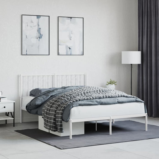 Metal Bed Frame with Headboard White 135x190 cm