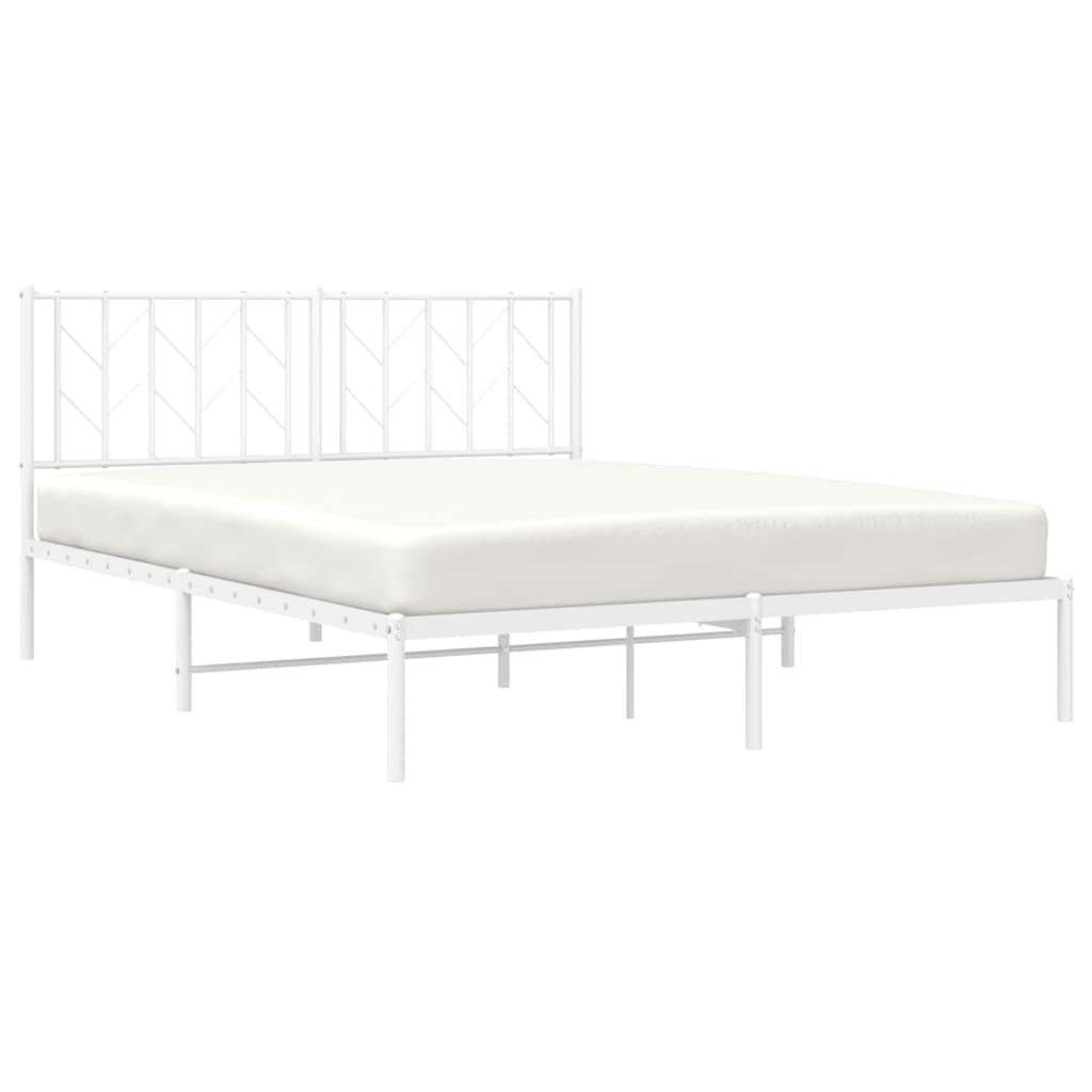 Metal Bed Frame with Headboard White 150x200 cm