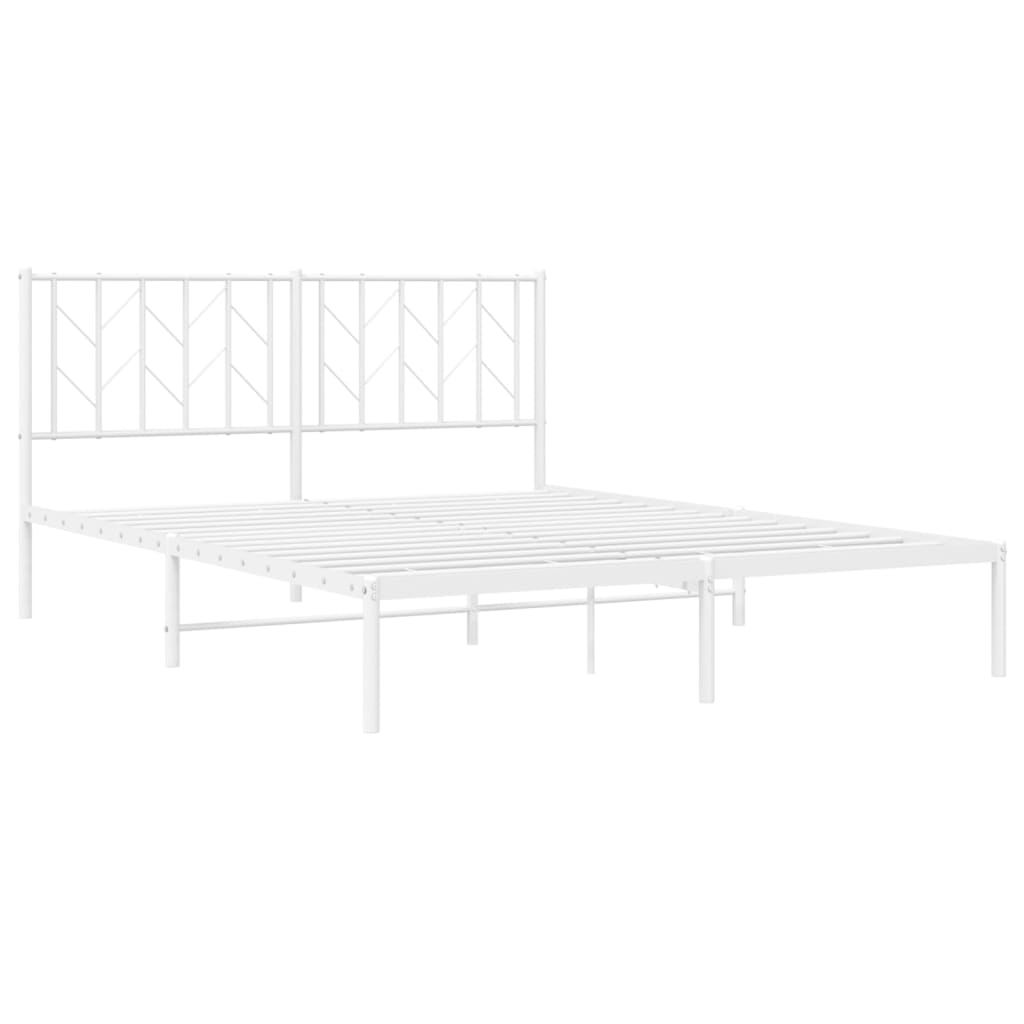 Metal Bed Frame with Headboard White 150x200 cm