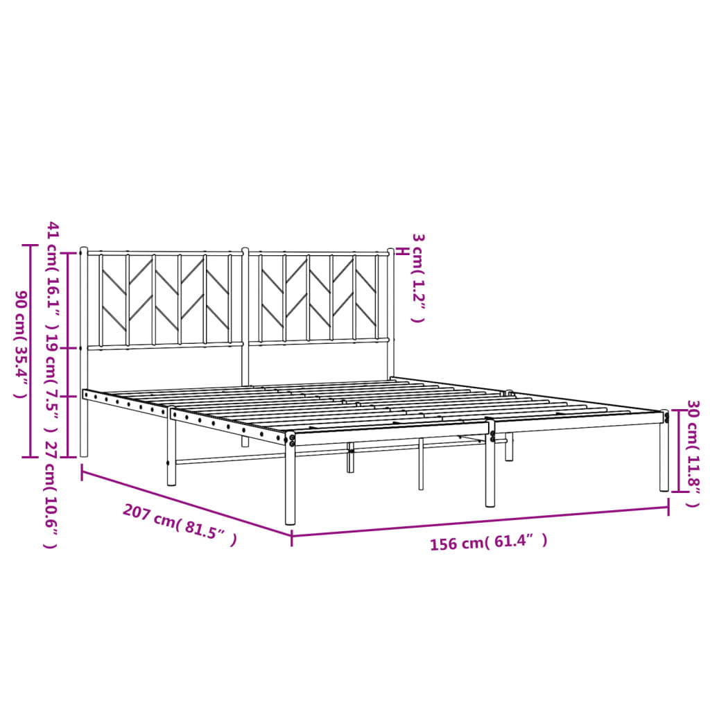 Metal Bed Frame with Headboard White 150x200 cm