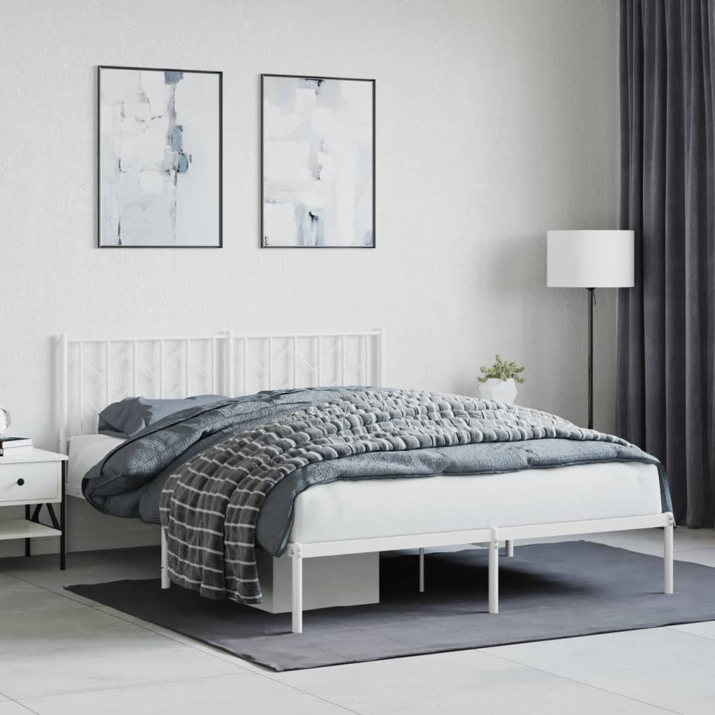 Metal Bed Frame with Headboard White 150x200 cm