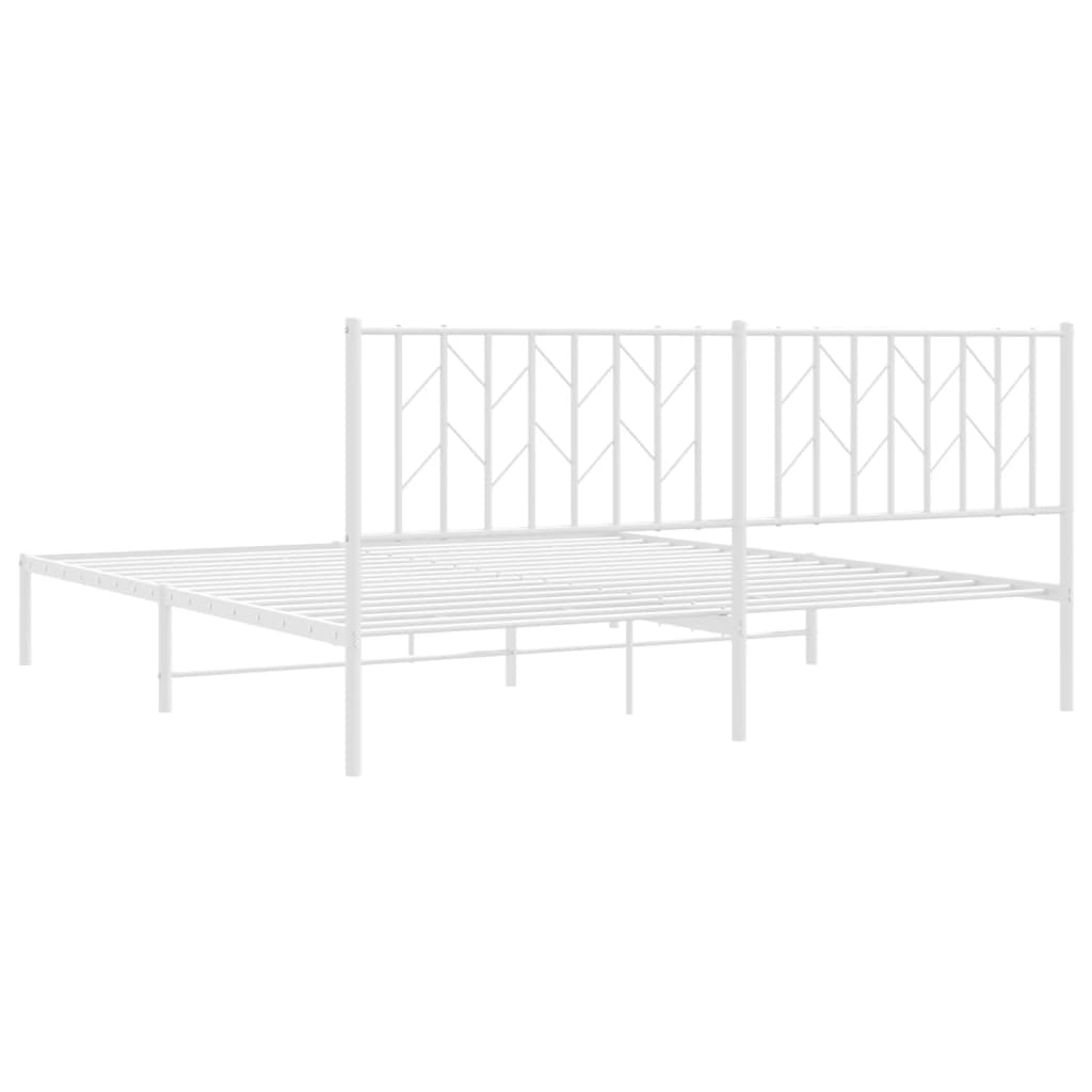 Metal Bed Frame with Headboard White 183x203 cm King Size