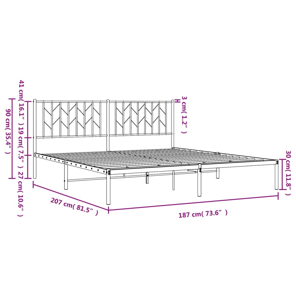 Metal Bed Frame with Headboard White 183x203 cm King Size