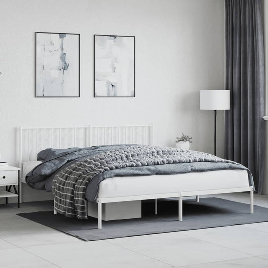 Metal Bed Frame with Headboard White 183x203 cm King Size