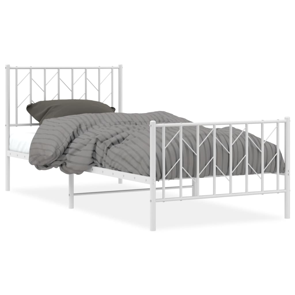 Metal Bed Frame with Headboard and Footboard White 90x190 cm