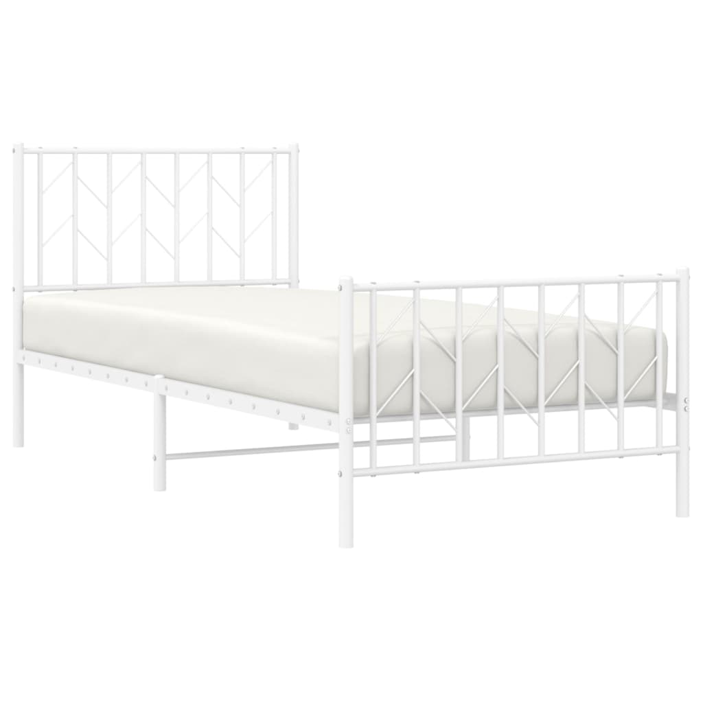 Metal Bed Frame with Headboard and Footboard White 90x190 cm