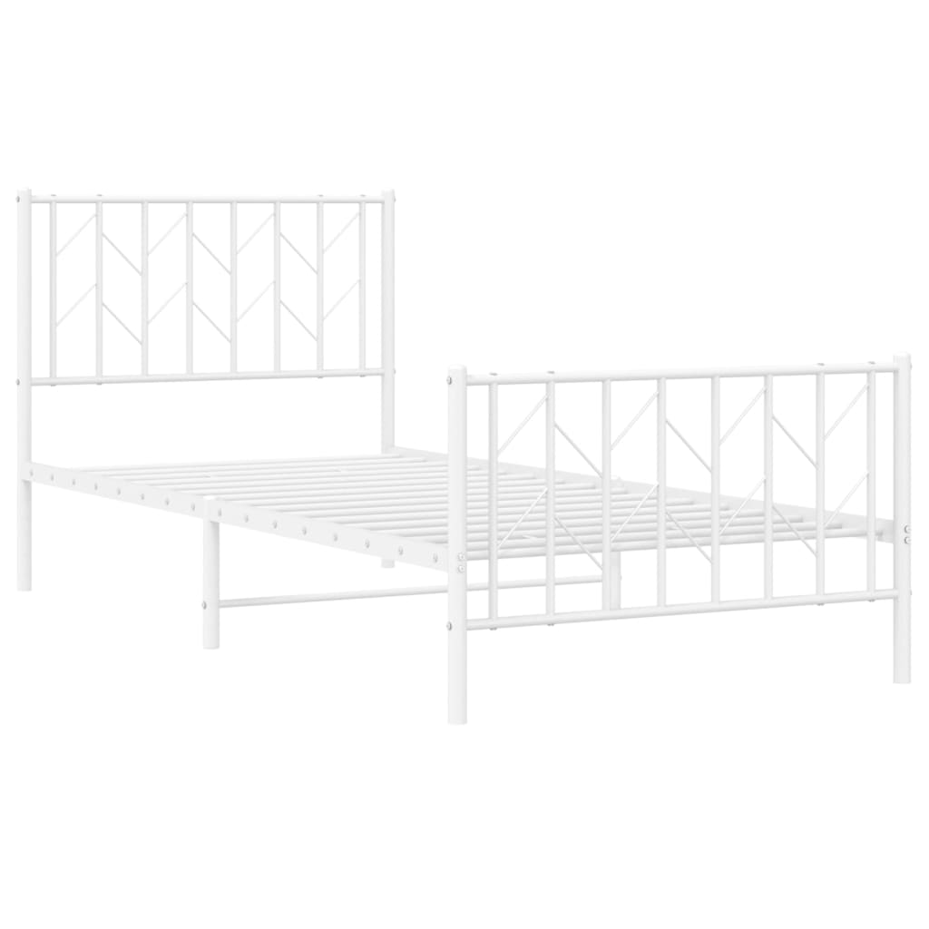 Metal Bed Frame with Headboard and Footboard White 90x190 cm