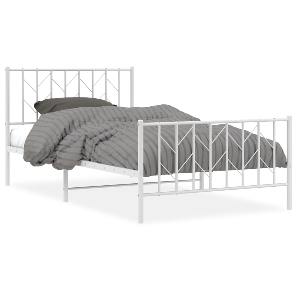 Metal Bed Frame with Headboard and Footboard White 107x203 cm