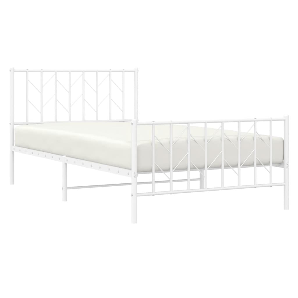 Metal Bed Frame with Headboard and Footboard White 107x203 cm