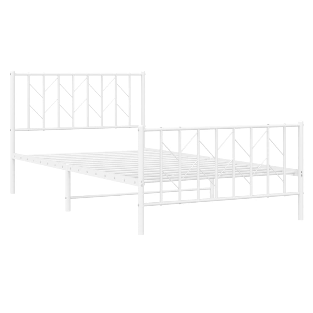 Metal Bed Frame with Headboard and Footboard White 107x203 cm