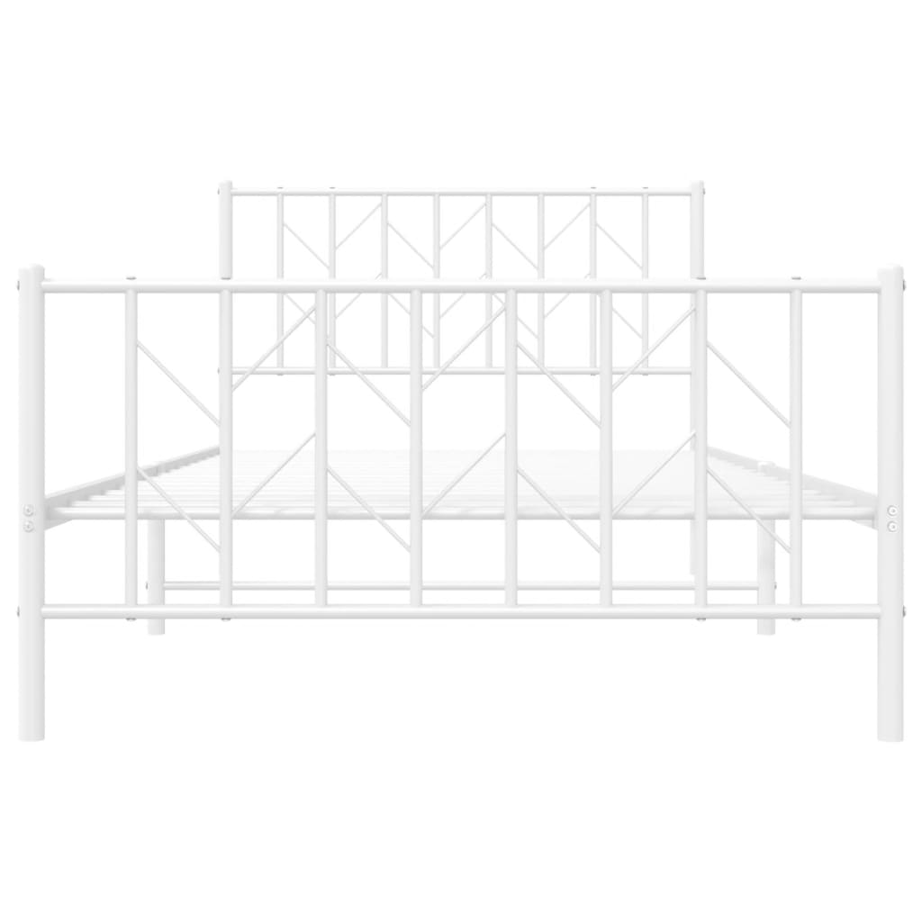 Metal Bed Frame with Headboard and Footboard White 107x203 cm