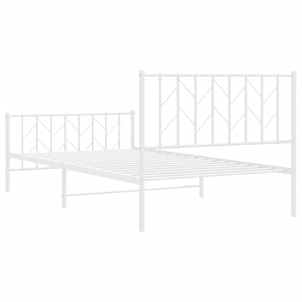 Metal Bed Frame with Headboard and Footboard White 107x203 cm