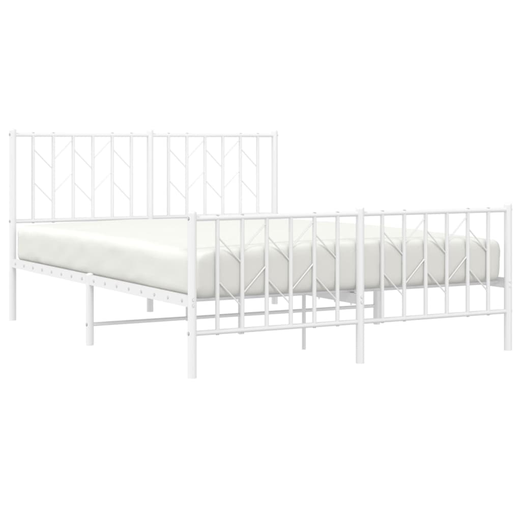 Metal Bed Frame with Headboard and Footboard White 135x190 cm