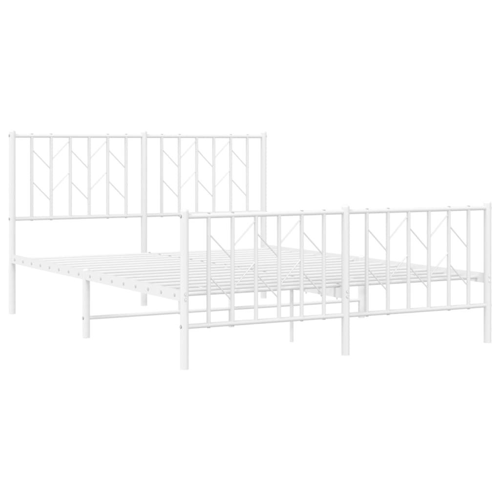 Metal Bed Frame with Headboard and Footboard White 135x190 cm