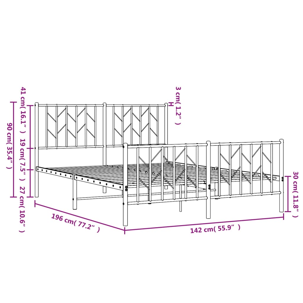 Metal Bed Frame with Headboard and Footboard White 135x190 cm