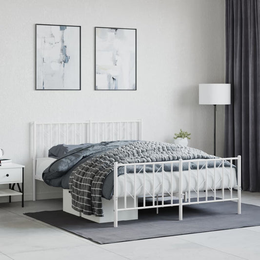 Metal Bed Frame with Headboard and Footboard White 135x190 cm