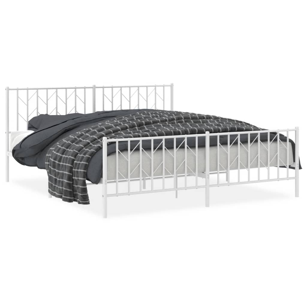 Metal Bed Frame with Headboard and Footboard White 183x203 cm King Size