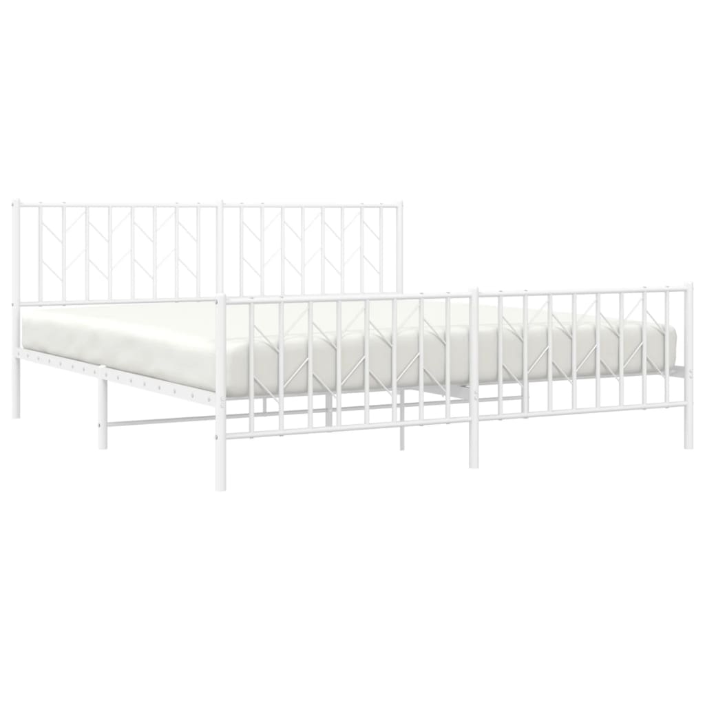 Metal Bed Frame with Headboard and Footboard White 183x203 cm King Size