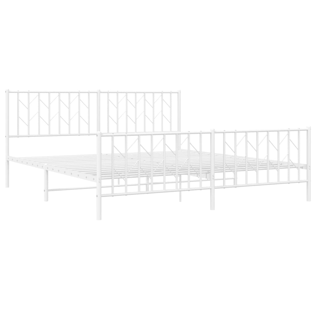 Metal Bed Frame with Headboard and Footboard White 183x203 cm King Size