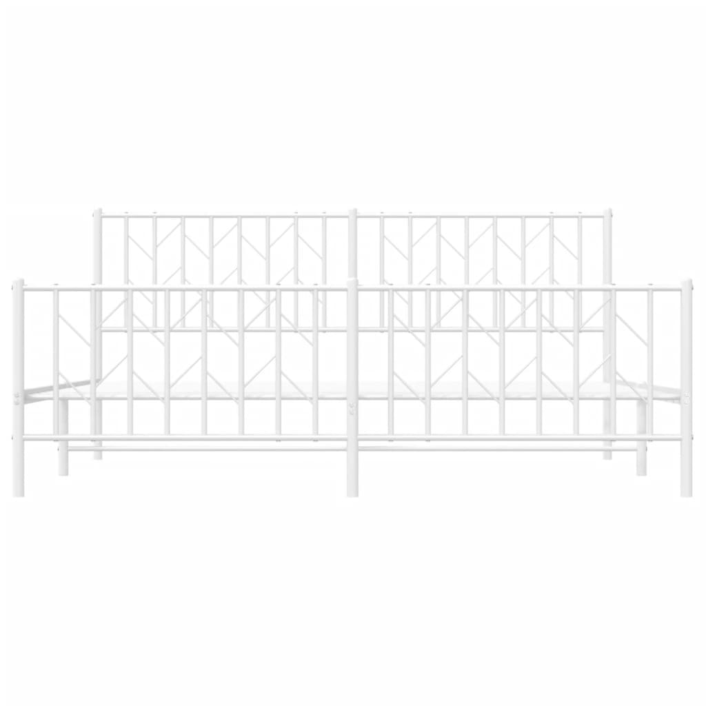 Metal Bed Frame with Headboard and Footboard White 183x203 cm King Size