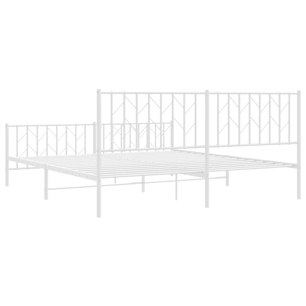 Metal Bed Frame with Headboard and Footboard White 183x203 cm King Size