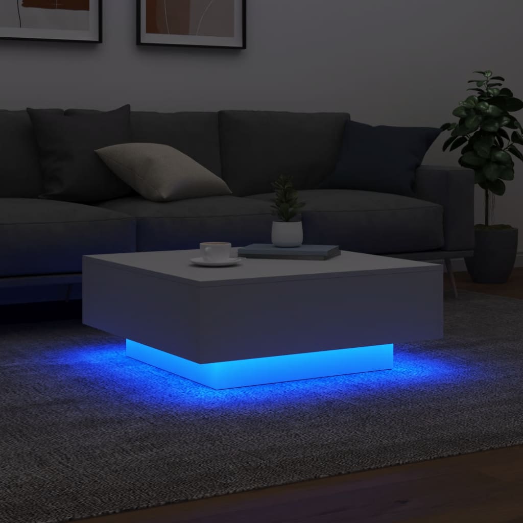 Coffee Table with LED Lights White 80x80x31 cm