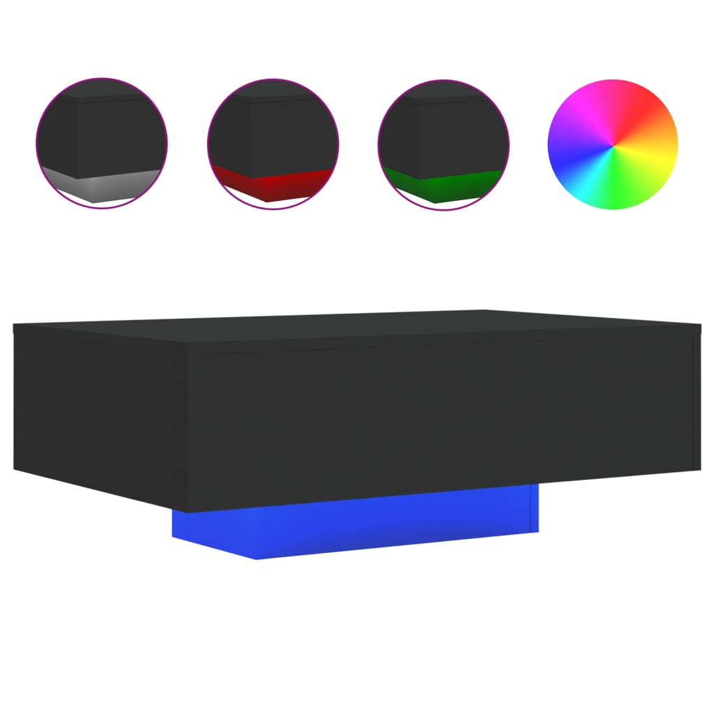 Coffee Table with LED Lights Black 85x55x31 cm