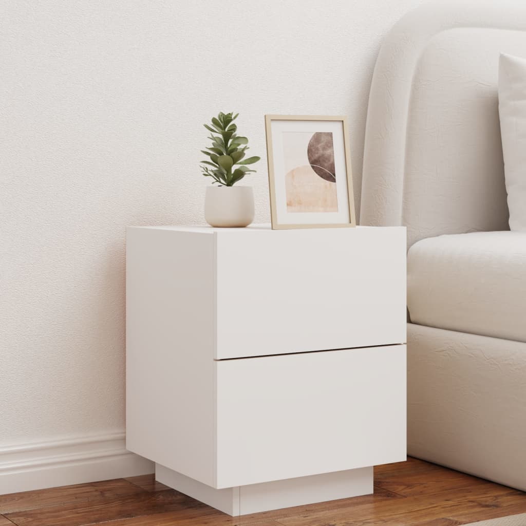 Bedside Cabinet with LED Lights White Engineered Wood