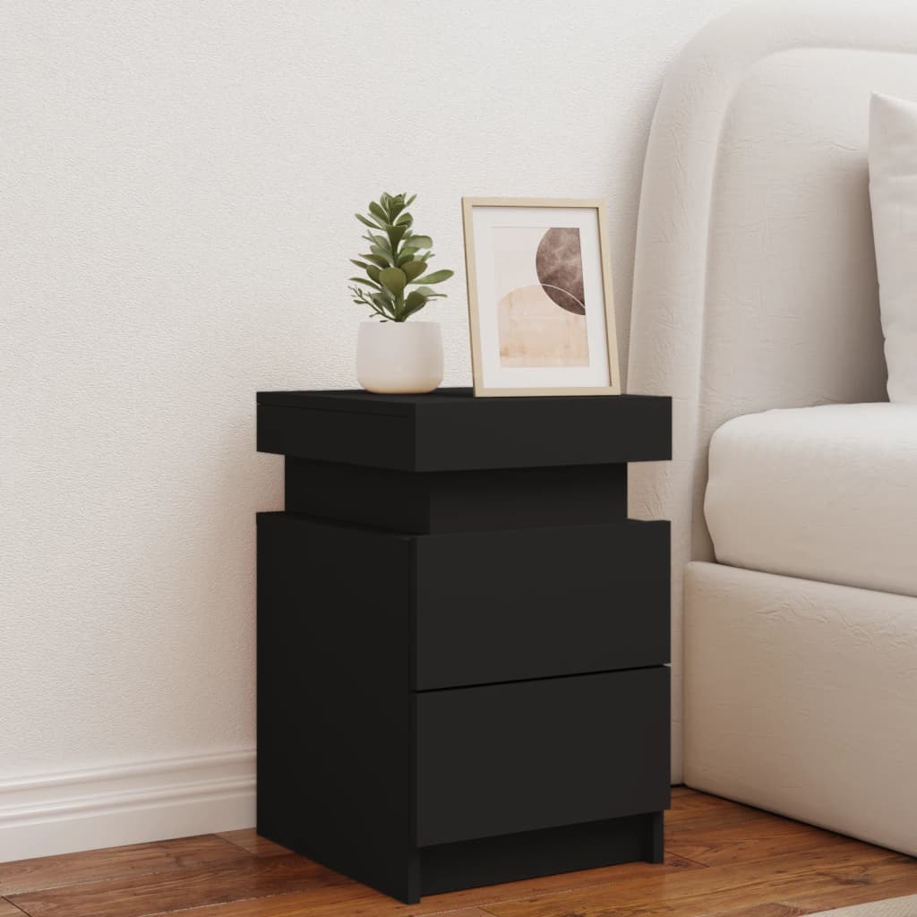 Bedside Cabinet with LED Lights Black 35x39x55 cm