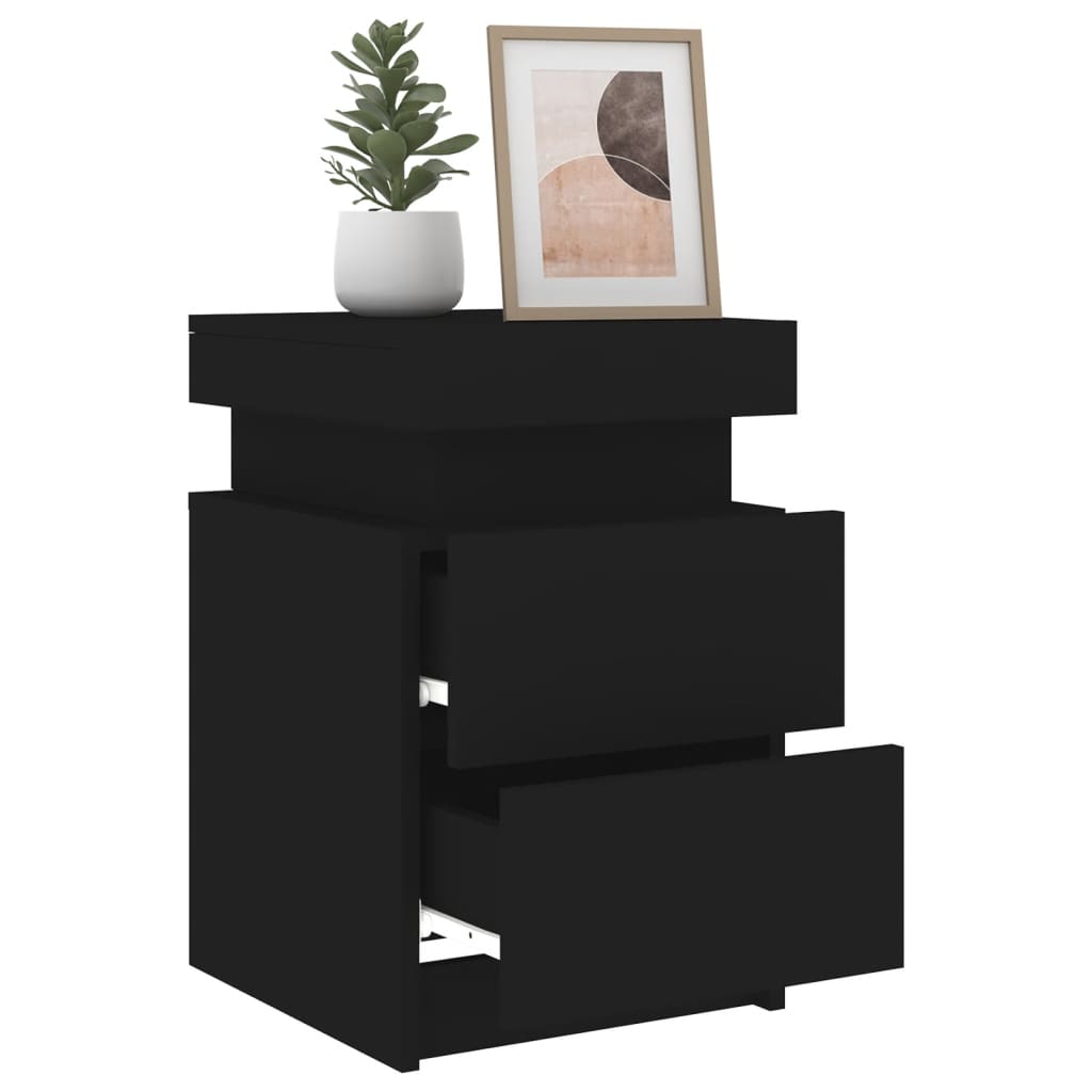 Bedside Cabinet with LED Lights Black 35x39x55 cm