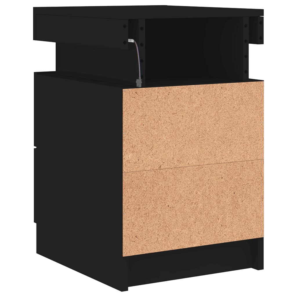 Bedside Cabinet with LED Lights Black 35x39x55 cm