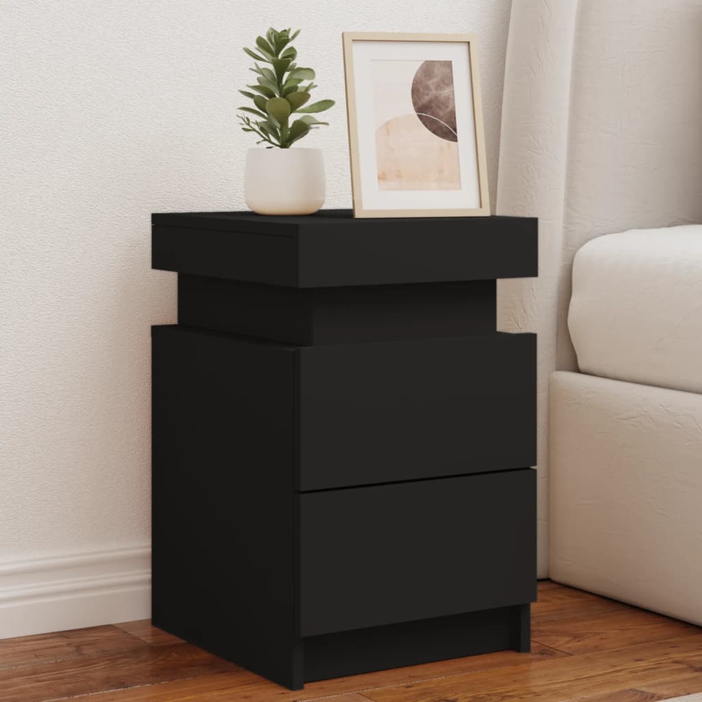 Bedside Cabinet with LED Lights Black 35x39x55 cm