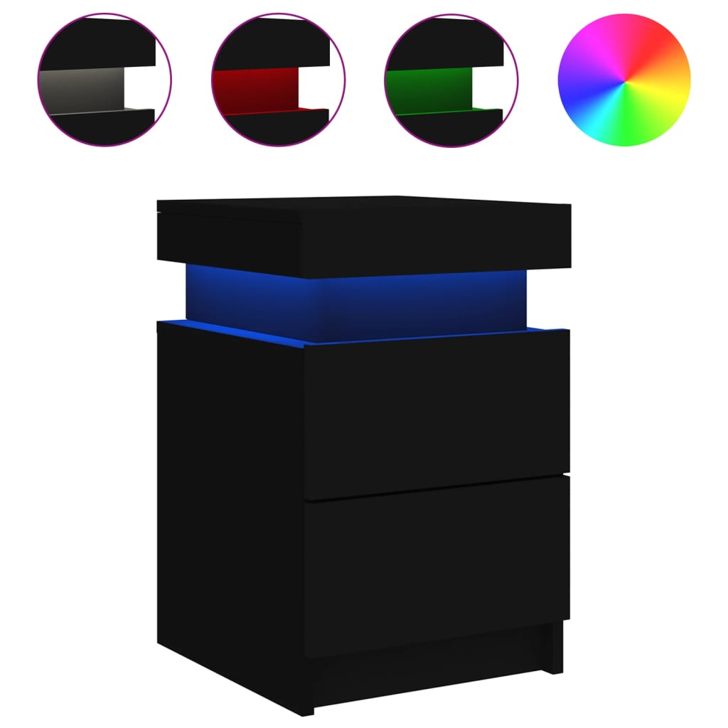 Bedside Cabinets with LED Lights 2 pcs Black 35x39x55 cm