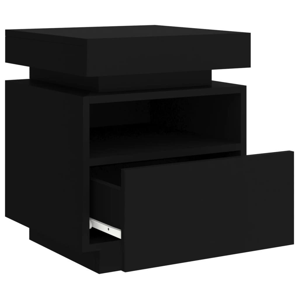 Bedside Cabinet with LED Lights Black 40x39x48.5 cm