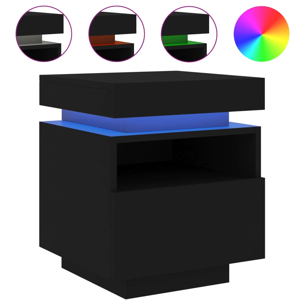 Bedside Cabinets with LED Lights 2 pcs Black 40x39x48.5 cm