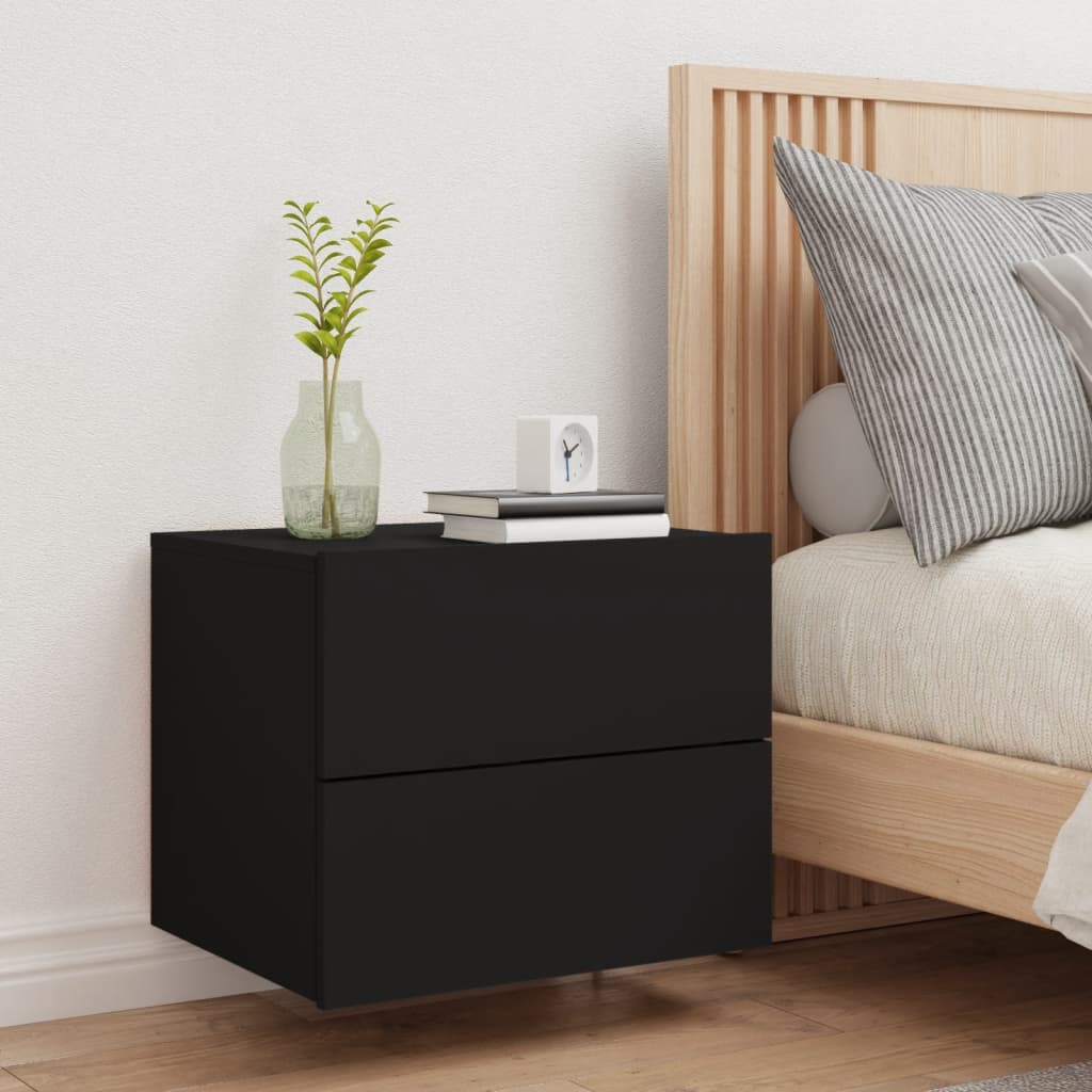 Wall-mounted Bedside Cabinet with LED Lights Black