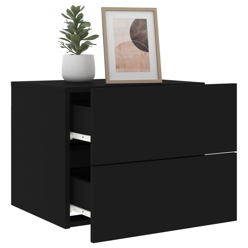 Wall-mounted Bedside Cabinet with LED Lights Black