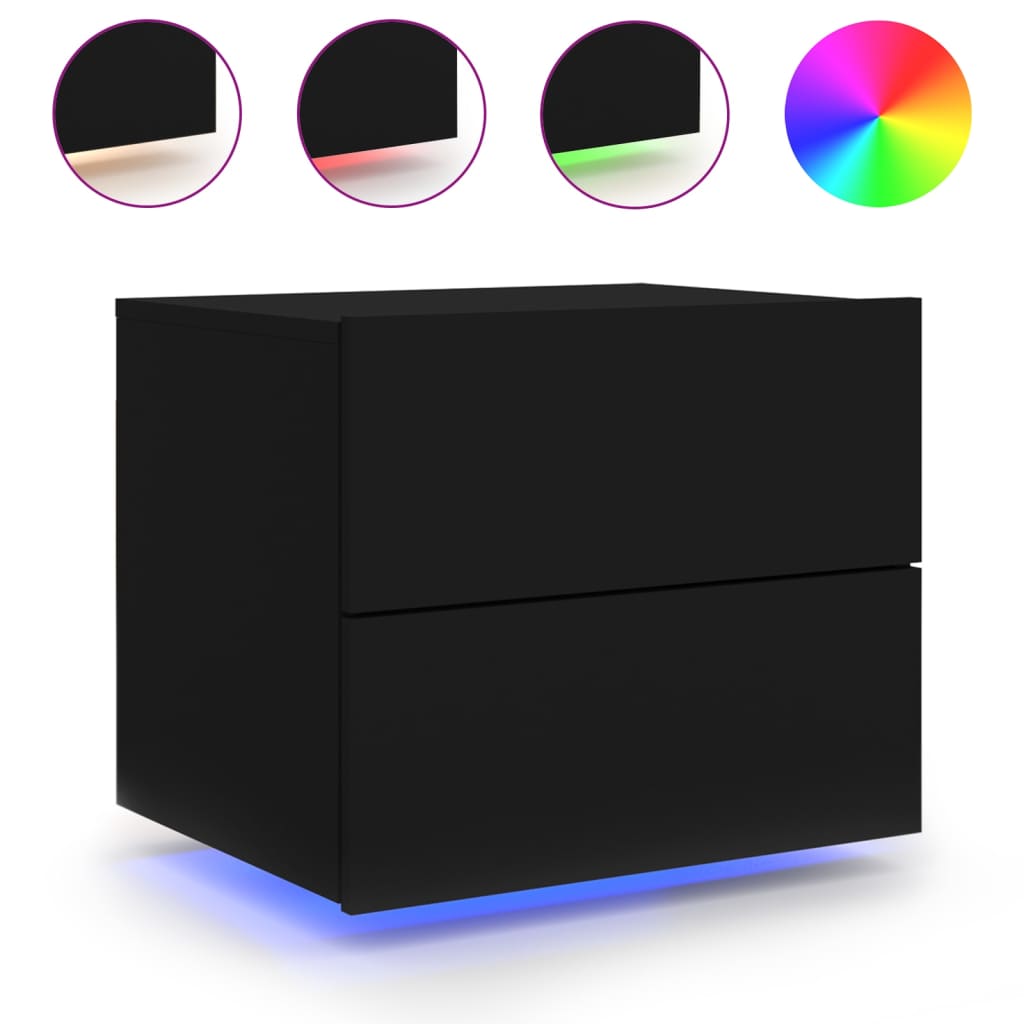 Wall-mounted Bedside Cabinets with LED Lights 2 pcs Black