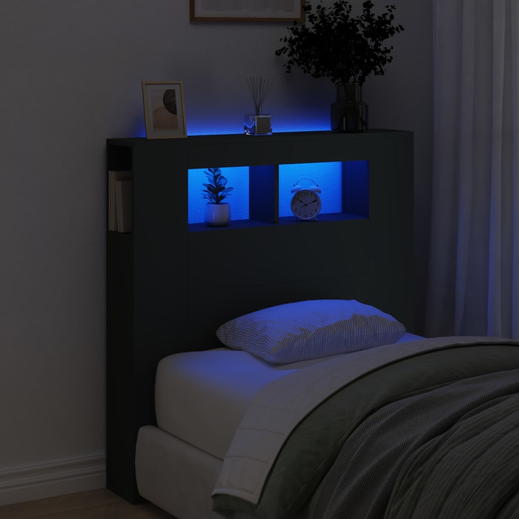 LED Headboard Black 100x18.5x103.5 cm Engineered Wood