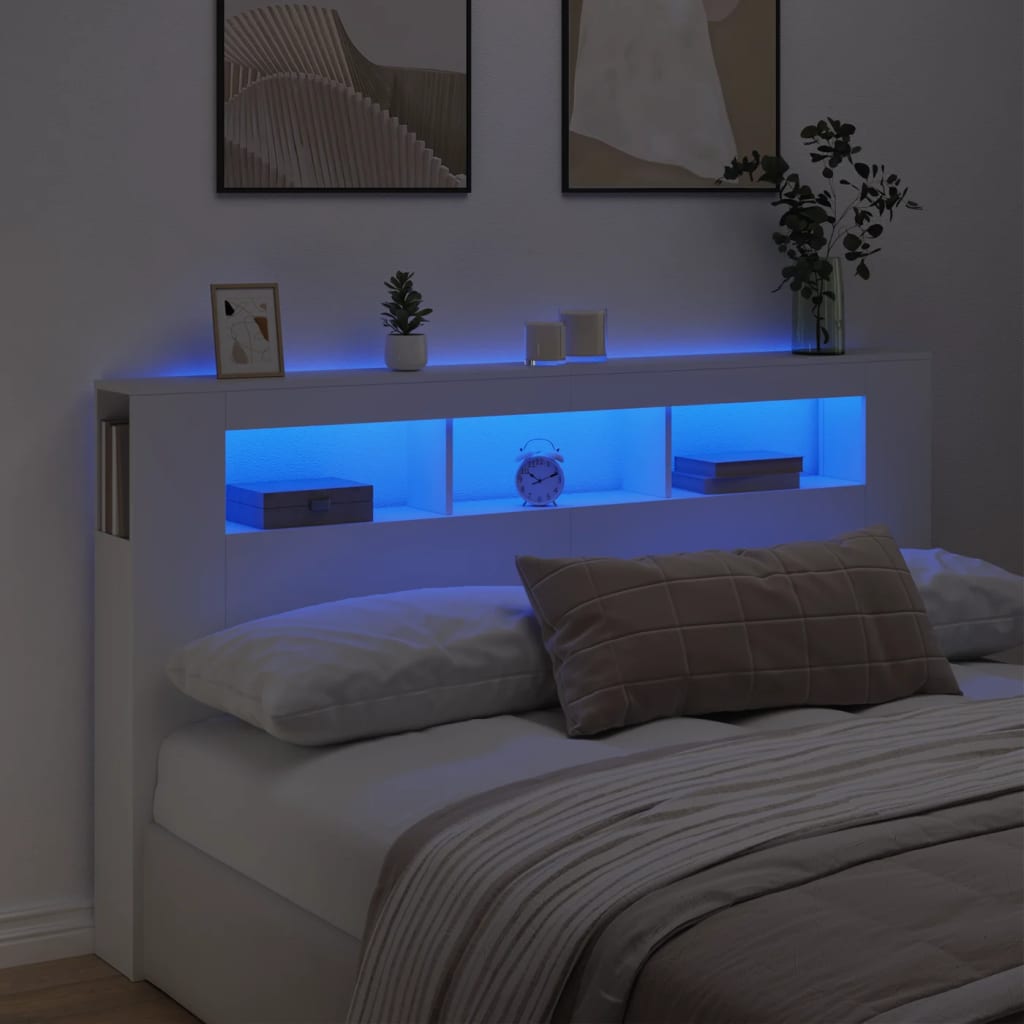 LED Headboard White 180x18.5x103.5 cm Engineered Wood