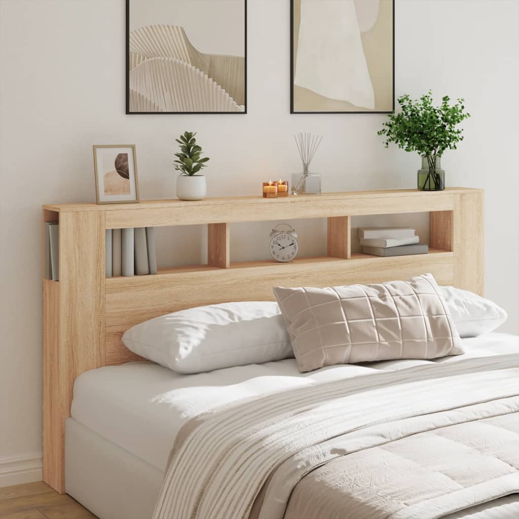 LED Headboard Sonoma Oak 200 cm Engineered Wood