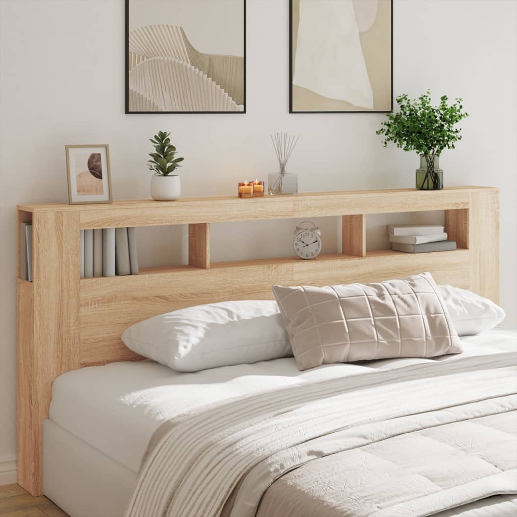 LED Headboard Sonoma Oak 220x18.5x103.5 cm Engineered Wood