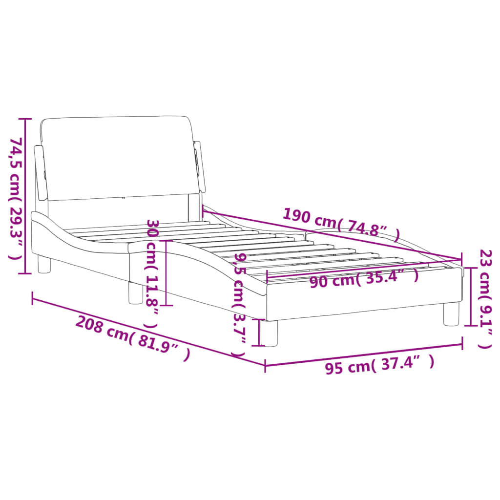 Bed Frame with Headboard Black 90x190 cm Fabric