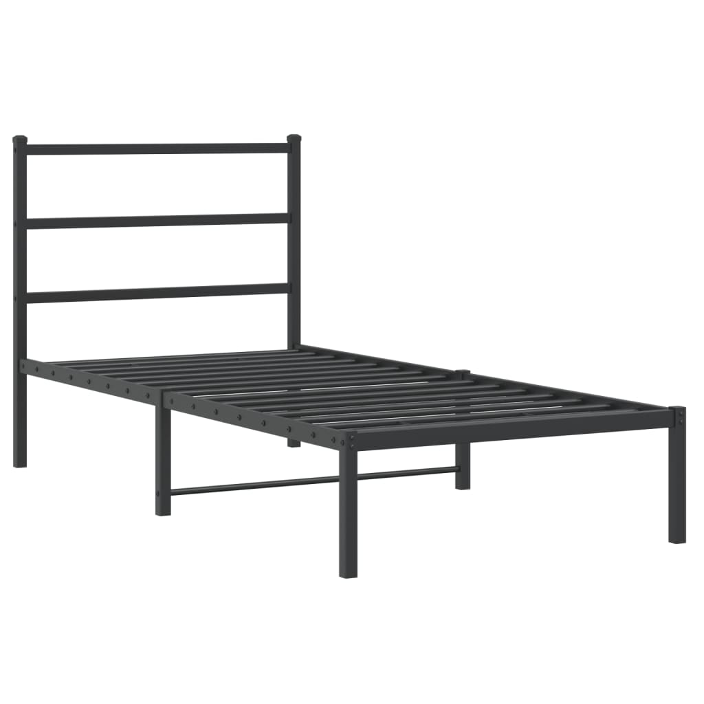 Metal Bed Frame with Headboard Black 90x190 cm