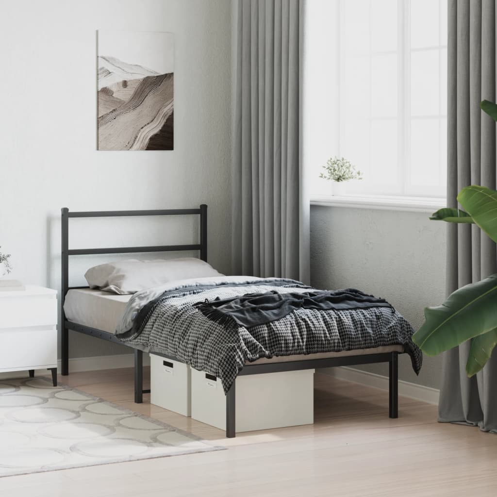 Metal Bed Frame with Headboard Black 90x190 cm