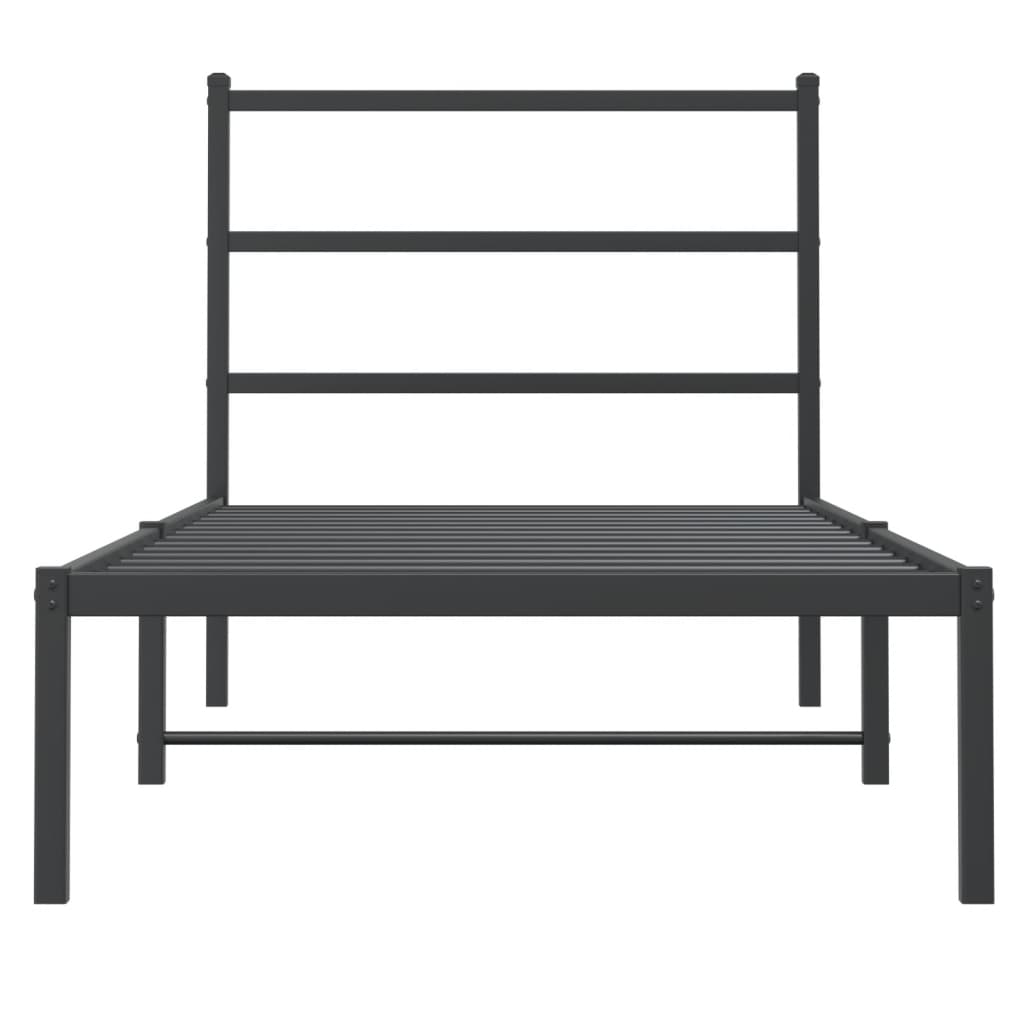 Metal Bed Frame with Headboard Black 90x190 cm